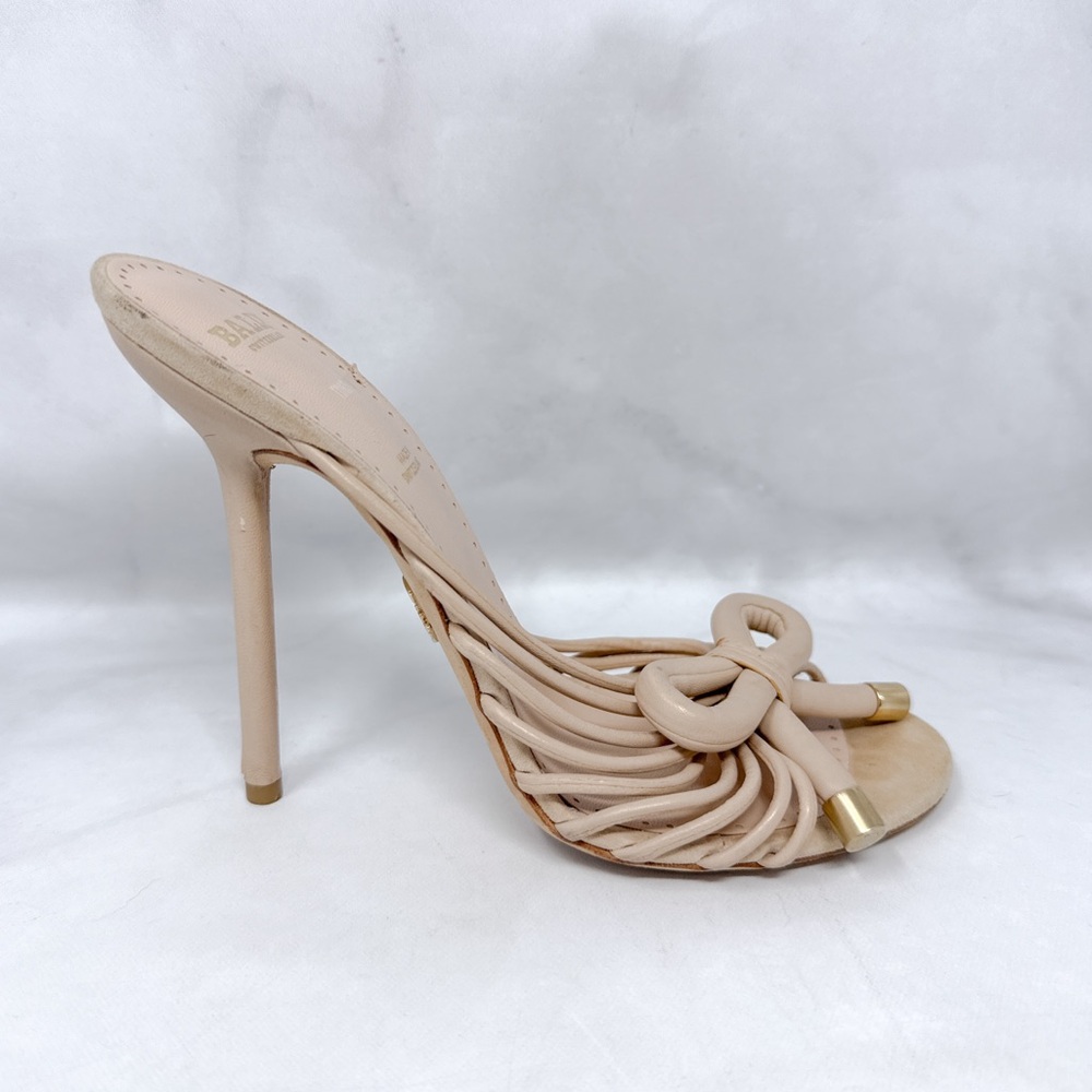 BALLY Switzerland Vintage Y2K Strappy Bow Leather Stiletto Heel Mule Sandal Nude - Picture 4 of 16